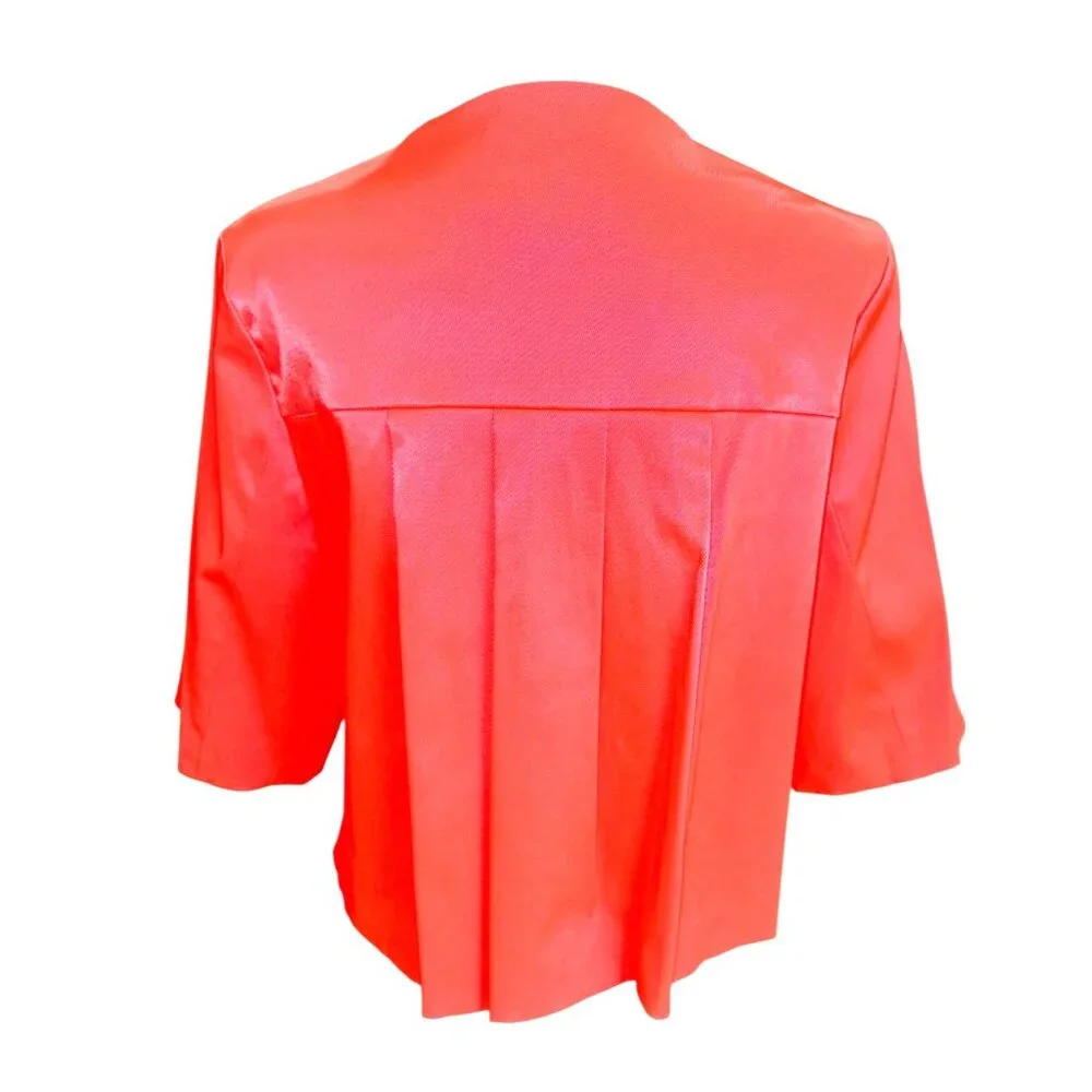 VTG By Malene Birger Womens Coral Red Cropped Pleated Swing Jacket 8/42 Glam